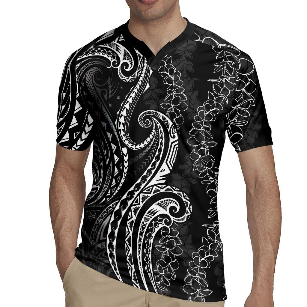 Polynesia Plumeria Lei Rugby Jersey Black Curves Motif