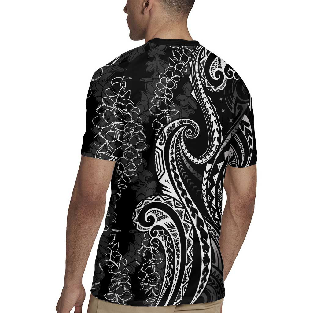 Polynesia Plumeria Lei Rugby Jersey Black Curves Motif