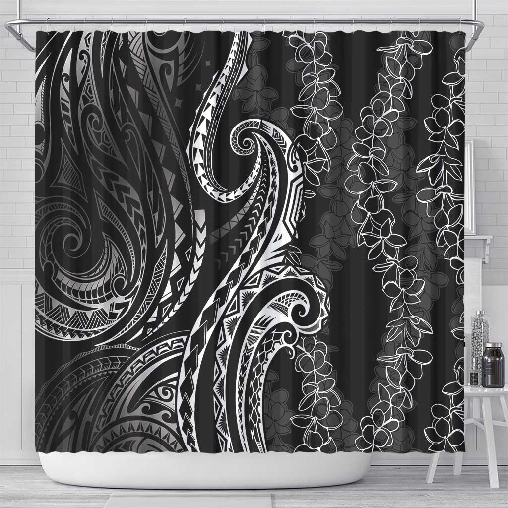 Polynesia Plumeria Lei Shower Curtain Black Curves Motif