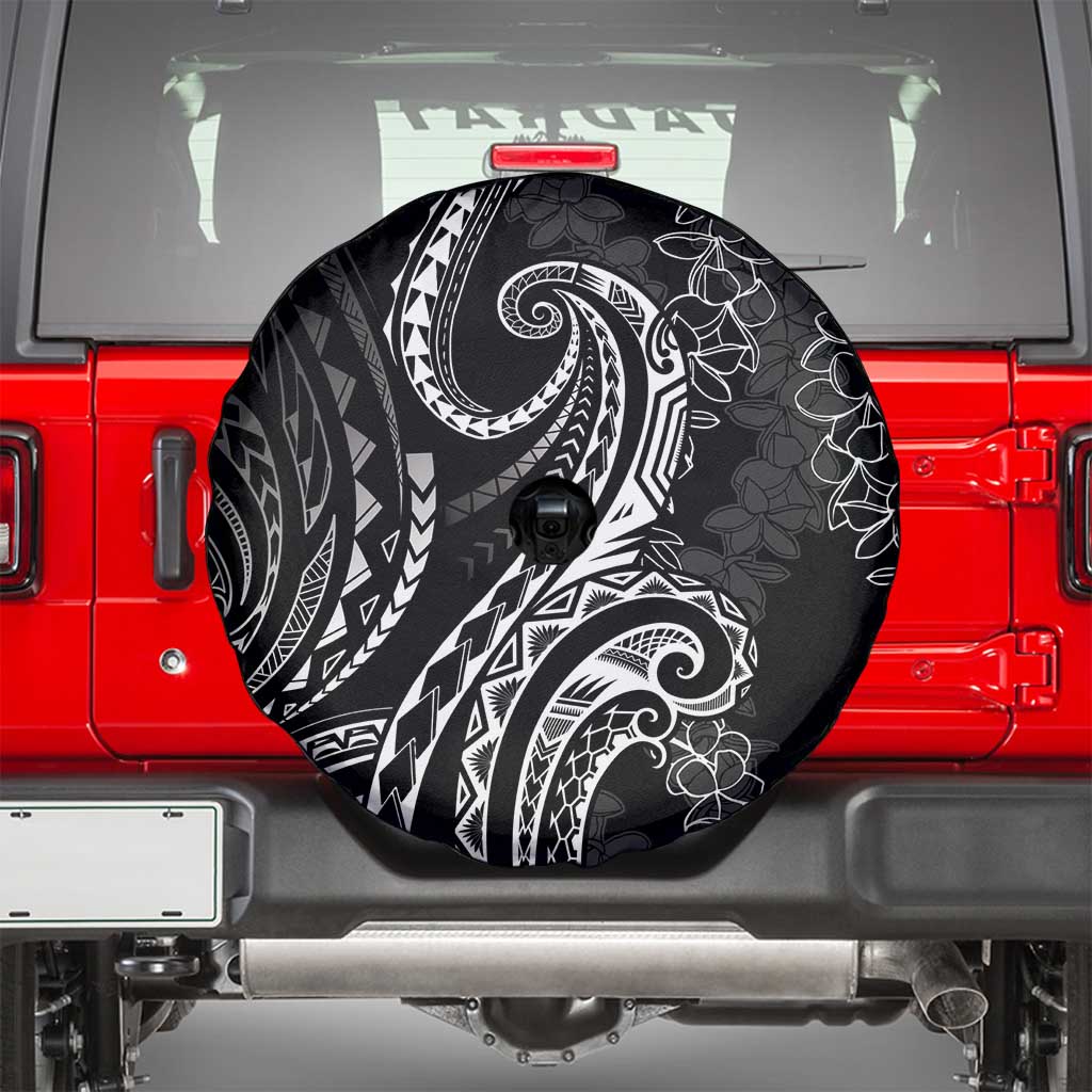 Polynesia Plumeria Lei Spare Tire Cover Black Curves Motif
