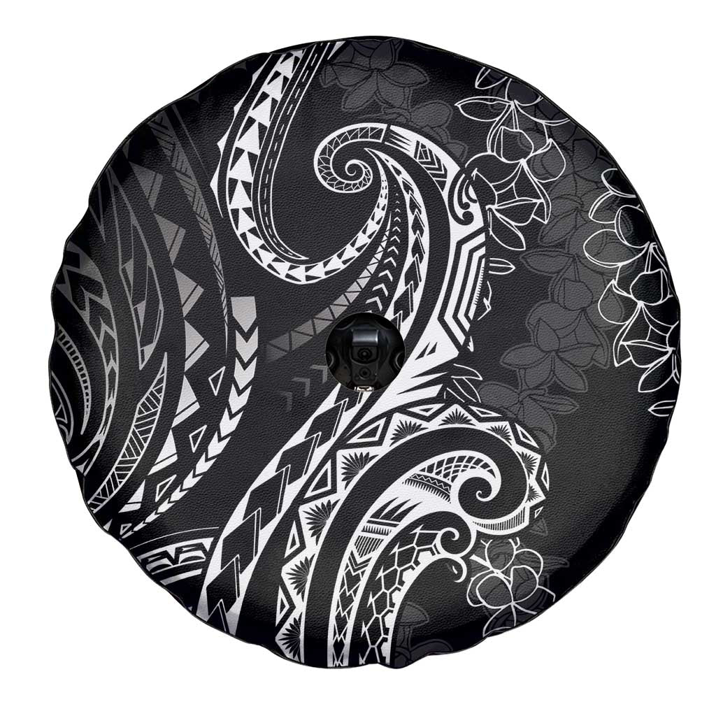 Polynesia Plumeria Lei Spare Tire Cover Black Curves Motif