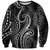 Polynesia Plumeria Lei Sweatshirt Black Curves Motif