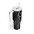 Polynesia Plumeria Lei Tumbler With Handle Black Curves Motif