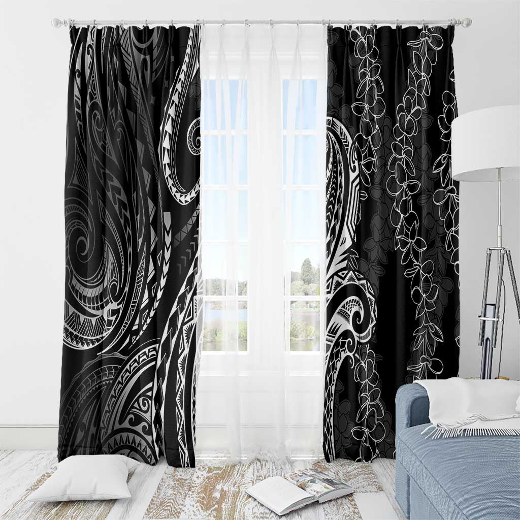 Polynesia Plumeria Lei Window Curtain Black Curves Motif