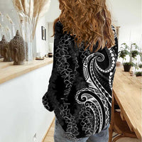 Polynesia Plumeria Lei Women Casual Shirt Black Curves Motif