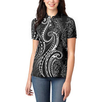 Polynesia Plumeria Lei Women Polo Shirt Black Curves Motif
