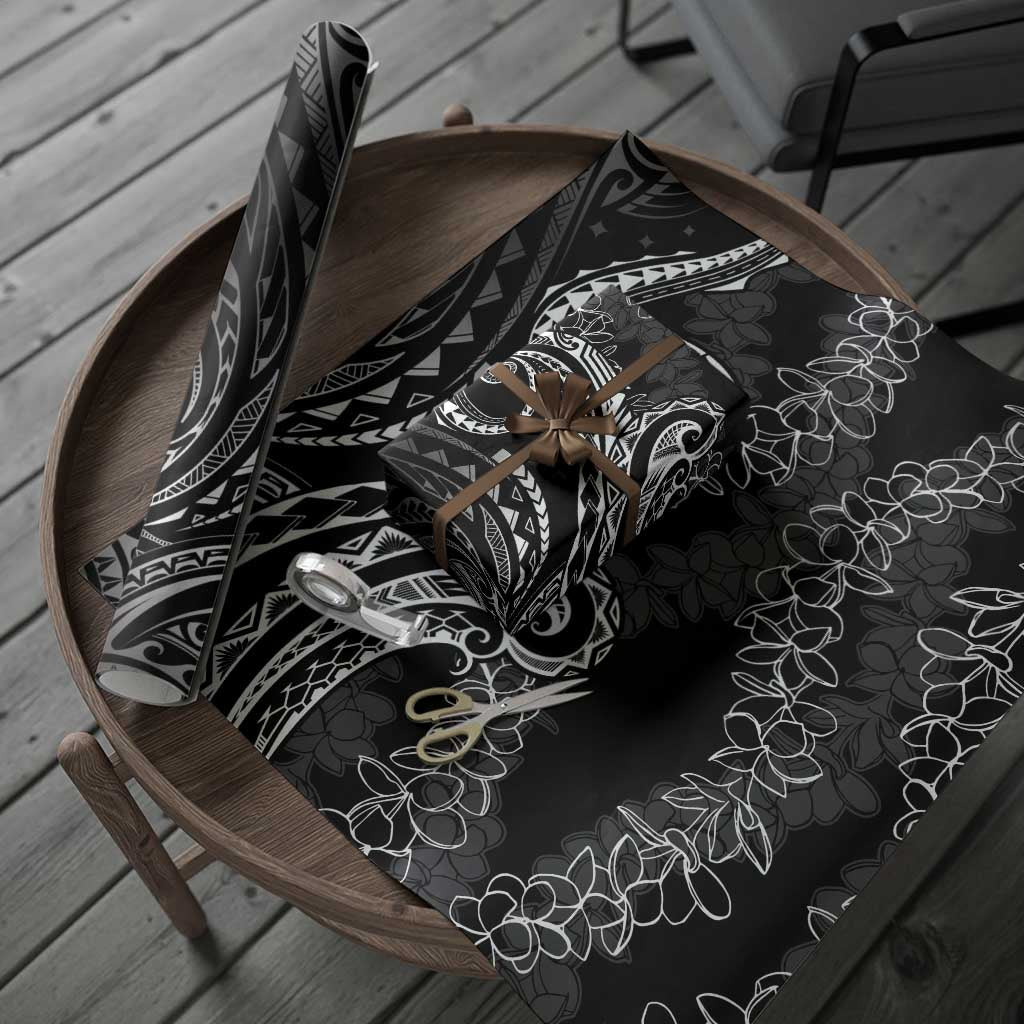 Polynesia Plumeria Lei Wrapping Paper Black Curves Motif