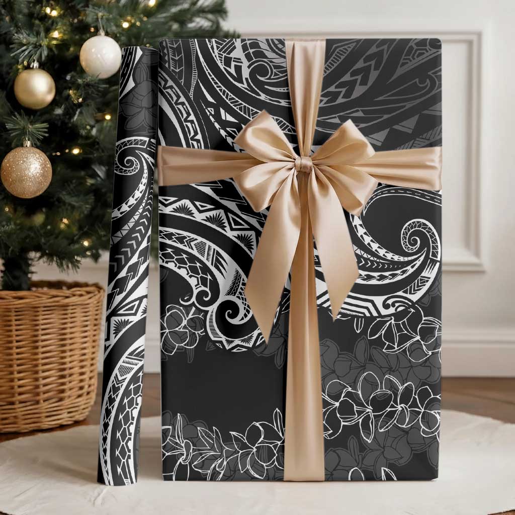 Polynesia Plumeria Lei Wrapping Paper Black Curves Motif