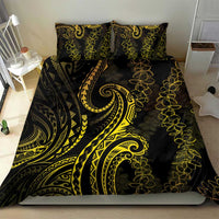 Polynesia Plumeria Lei Bedding Set Black Gold Curves Motif