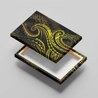 Polynesia Plumeria Lei Canvas Wall Art Black Gold Curves Motif