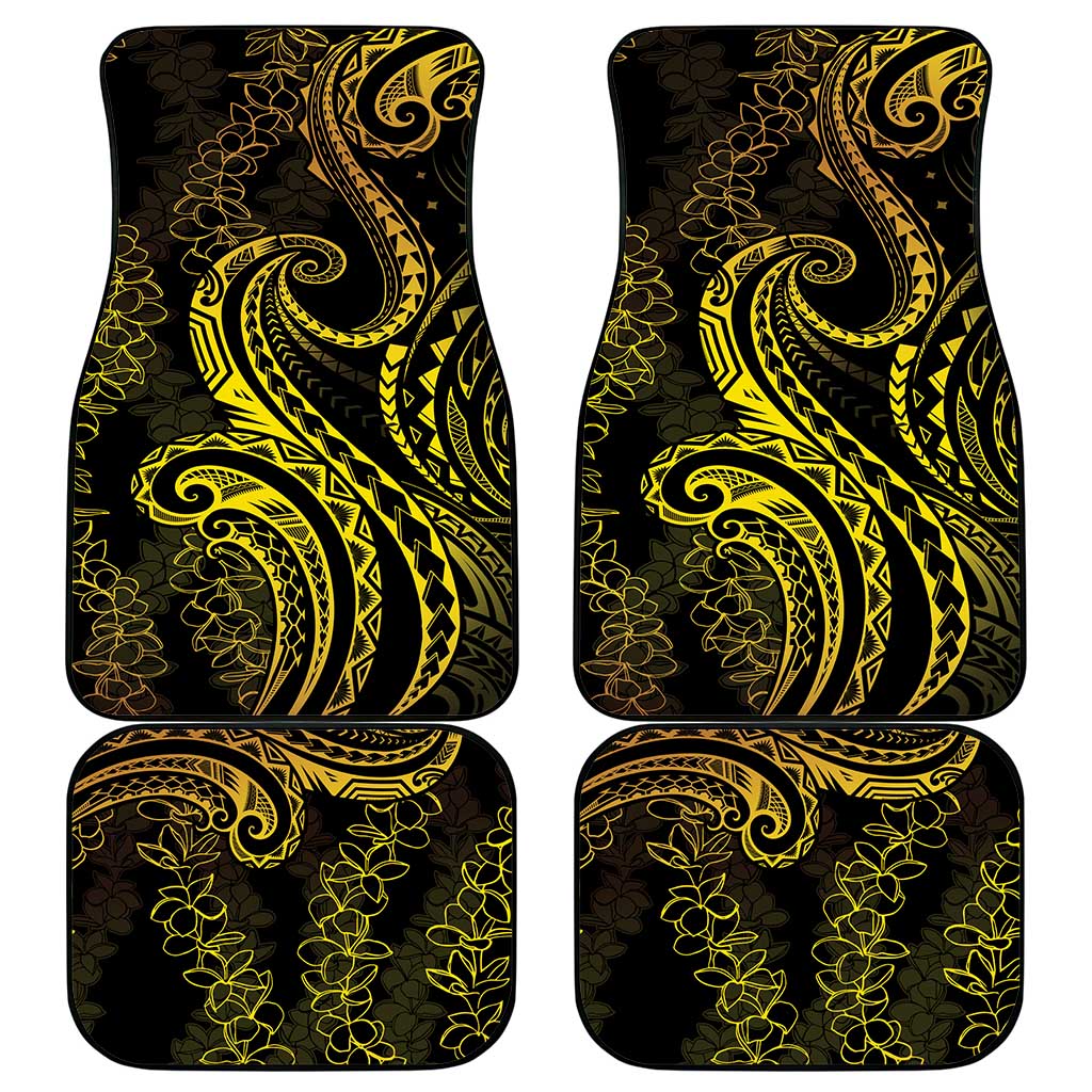Polynesia Plumeria Lei Car Mats Black Gold Curves Motif