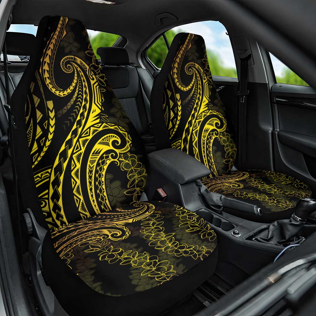 Polynesia Plumeria Lei Car Seat Cover Black Gold Curves Motif