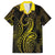 Polynesia Plumeria Lei Family Matching Long Sleeve Bodycon Dress and Hawaiian Shirt Black Gold Curves Motif