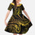 Polynesia Plumeria Lei Family Matching Mermaid Dress and Hawaiian Shirt Black Gold Curves Motif