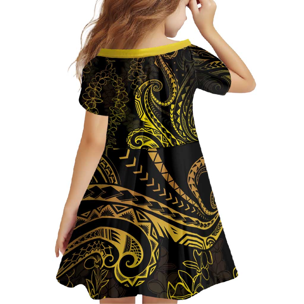 Polynesia Plumeria Lei Family Matching Mermaid Dress and Hawaiian Shirt Black Gold Curves Motif LT7 - Polynesian Pride