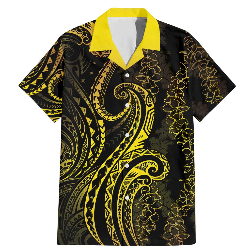 Polynesia Plumeria Lei Family Matching Mermaid Dress and Hawaiian Shirt Black Gold Curves Motif LT7 Dad's Shirt - Short Sleeve Gold - Polynesian Pride