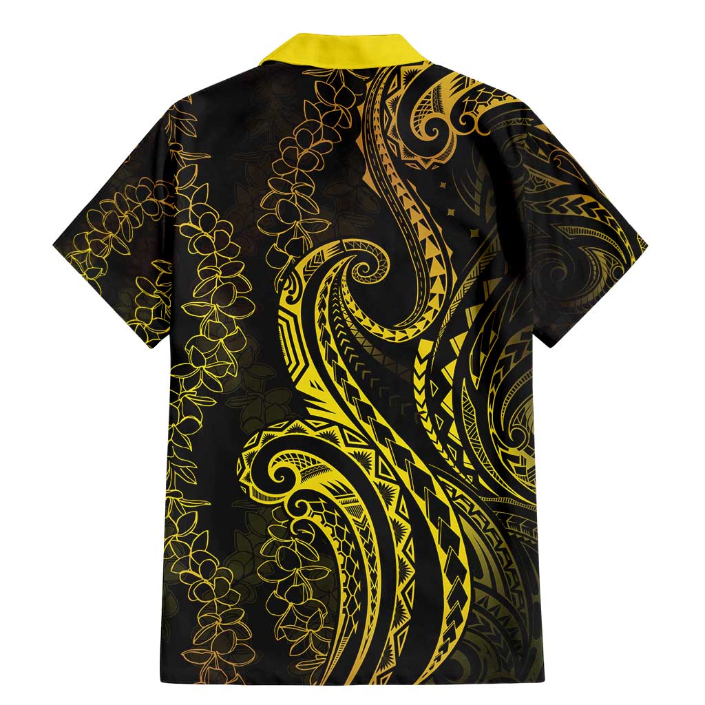 Polynesia Plumeria Lei Family Matching Mermaid Dress and Hawaiian Shirt Black Gold Curves Motif LT7 - Polynesian Pride
