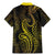 Polynesia Plumeria Lei Family Matching Mermaid Dress and Hawaiian Shirt Black Gold Curves Motif
