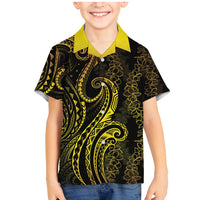 Polynesia Plumeria Lei Family Matching Mermaid Dress and Hawaiian Shirt Black Gold Curves Motif LT7 Son's Shirt Gold - Polynesian Pride