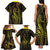 Polynesia Plumeria Lei Family Matching Tank Maxi Dress and Hawaiian Shirt Black Gold Curves Motif