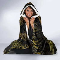 Polynesia Plumeria Lei Hooded Blanket Black Gold Curves Motif