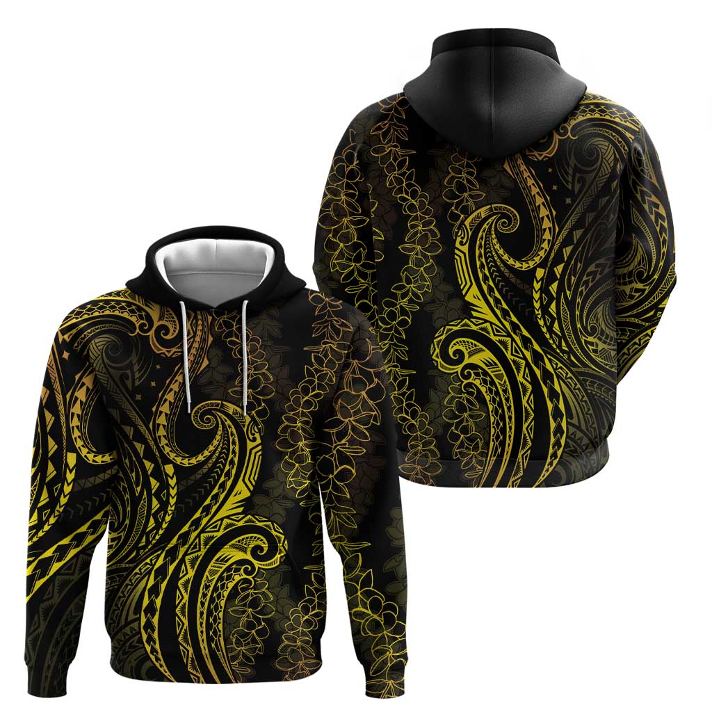 Polynesia Plumeria Lei Hoodie Black Gold Curves Motif