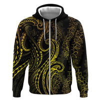 Polynesia Plumeria Lei Hoodie Black Gold Curves Motif