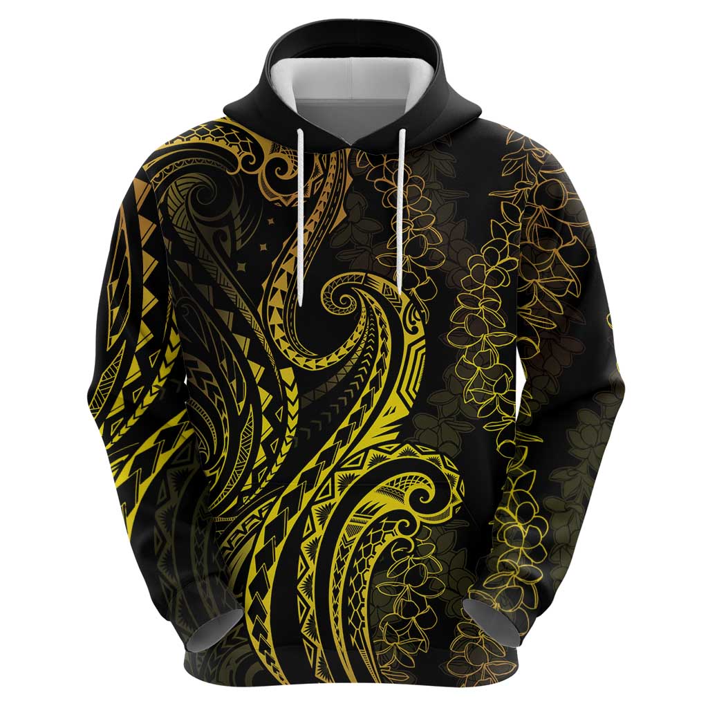 Polynesia Plumeria Lei Hoodie Black Gold Curves Motif