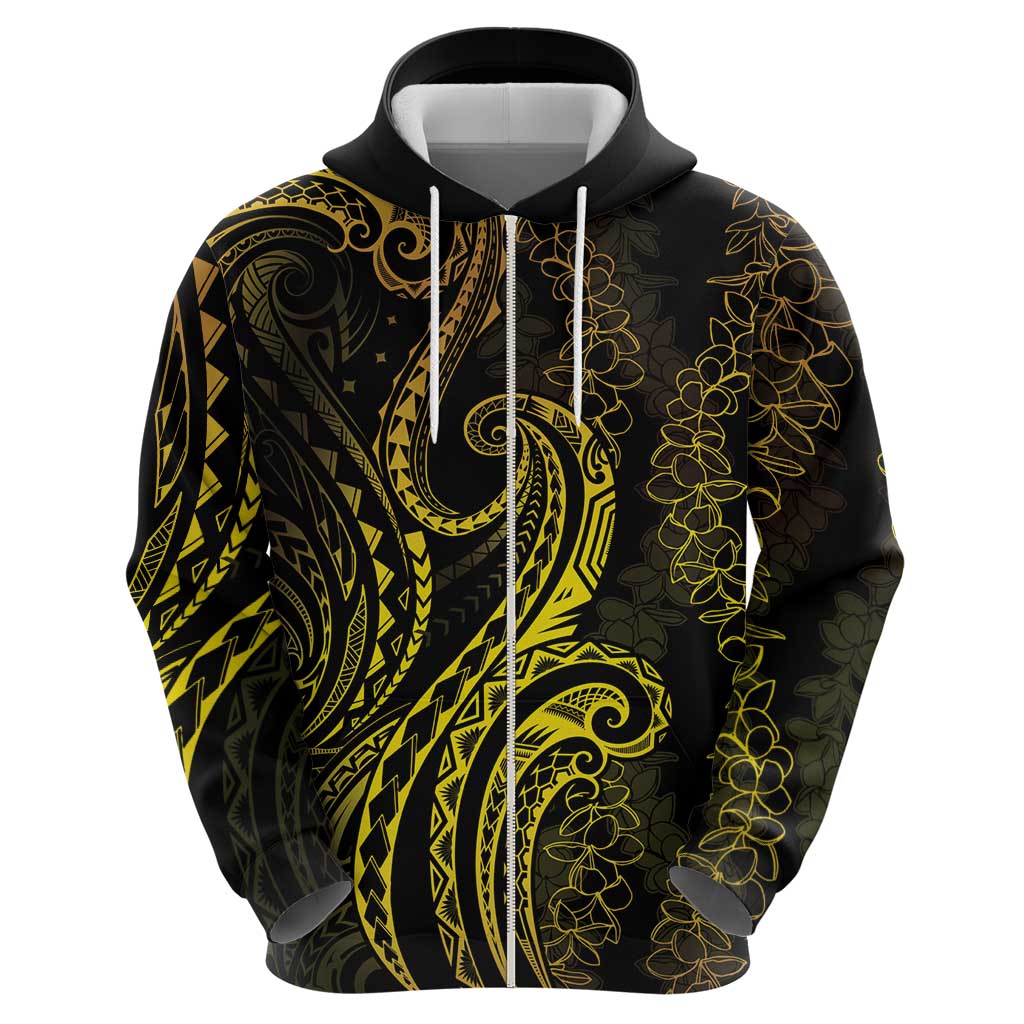 Polynesia Plumeria Lei Hoodie Black Gold Curves Motif