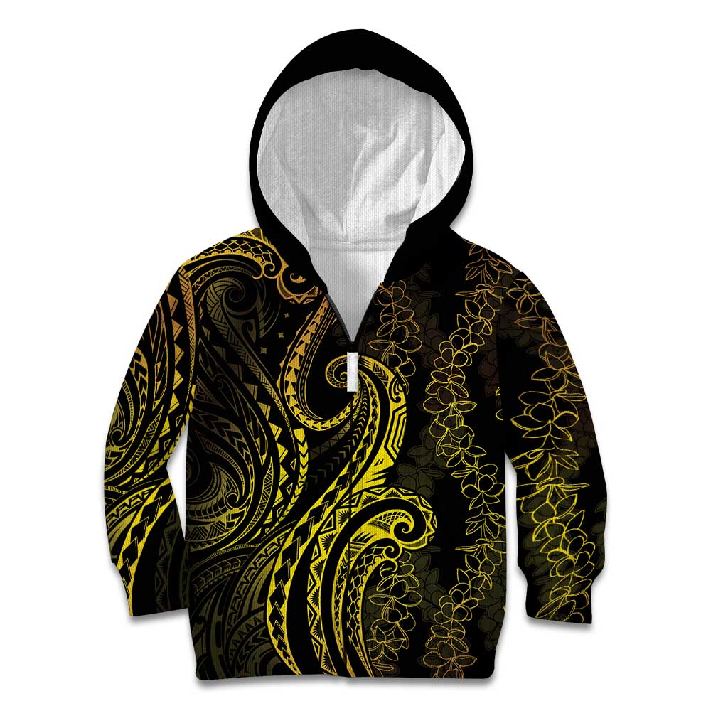 Polynesia Plumeria Lei Kid Hoodie Black Gold Curves Motif