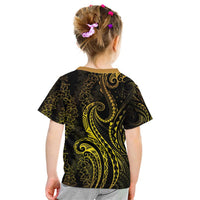 Polynesia Plumeria Lei Kid T Shirt Black Gold Curves Motif