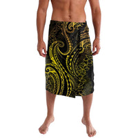 Polynesia Plumeria Lei Lavalava Black Gold Curves Motif