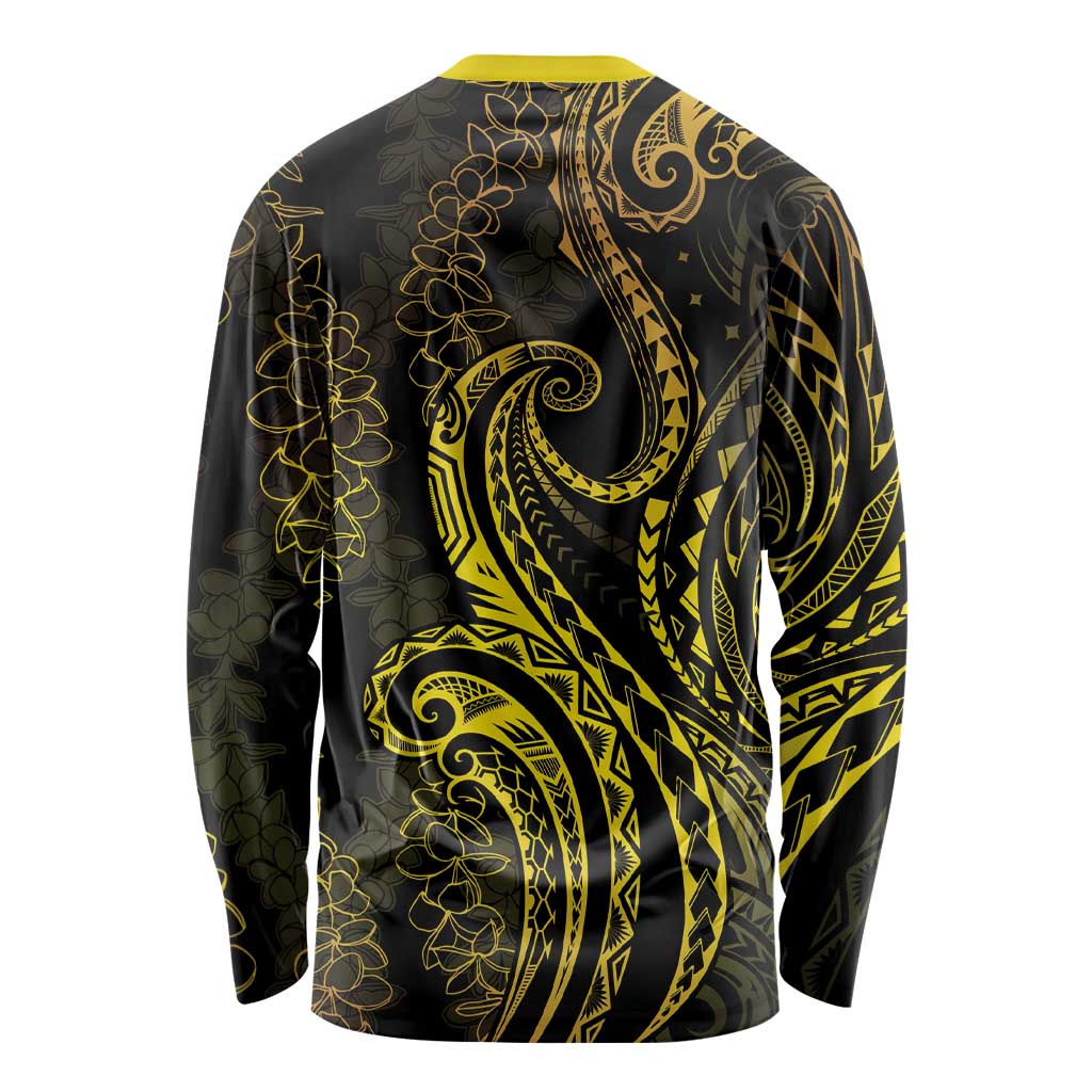 Polynesia Plumeria Lei Long Sleeve Shirt Black Gold Curves Motif