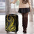 Polynesia Plumeria Lei Luggage Cover Black Gold Curves Motif