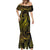 Polynesia Plumeria Lei Mermaid Dress Black Gold Curves Motif
