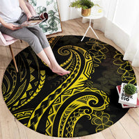 Polynesia Plumeria Lei Round Carpet Black Gold Curves Motif