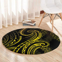 Polynesia Plumeria Lei Round Carpet Black Gold Curves Motif