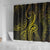 Polynesia Plumeria Lei Shower Curtain Black Gold Curves Motif