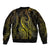 Polynesia Plumeria Lei Sleeve Zip Bomber Jacket Black Gold Curves Motif