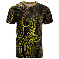 Polynesia Plumeria Lei T Shirt Black Gold Curves Motif