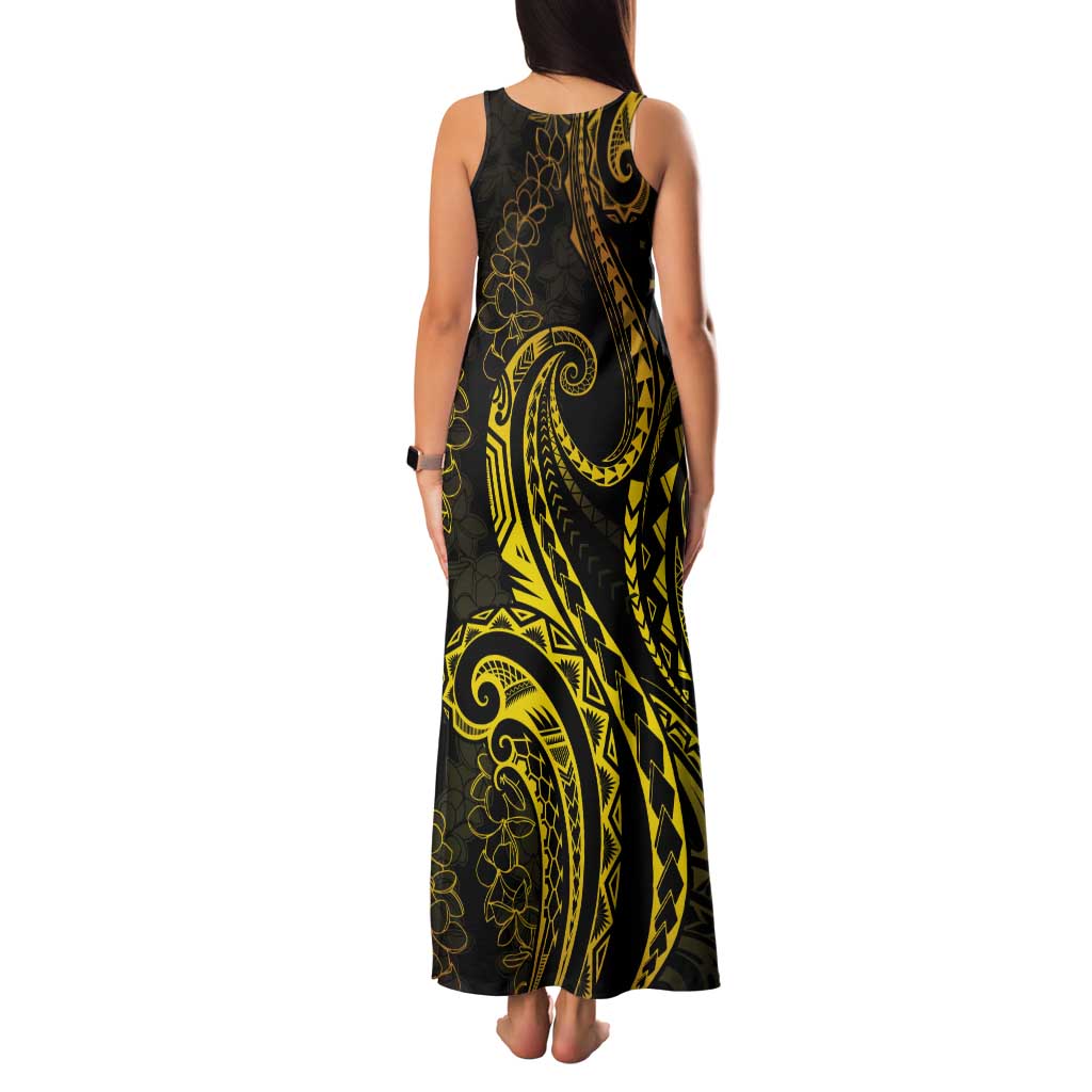 Polynesia Plumeria Lei Tank Maxi Dress Black Gold Curves Motif