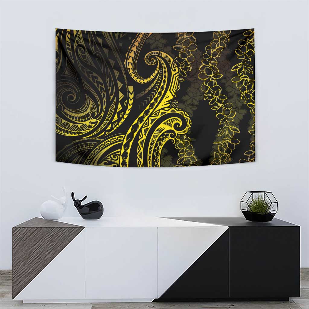 Polynesia Plumeria Lei Tapestry Black Gold Curves Motif