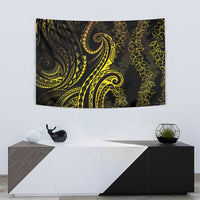 Polynesia Plumeria Lei Tapestry Black Gold Curves Motif