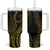 Polynesia Plumeria Lei Tumbler With Handle Black Gold Curves Motif