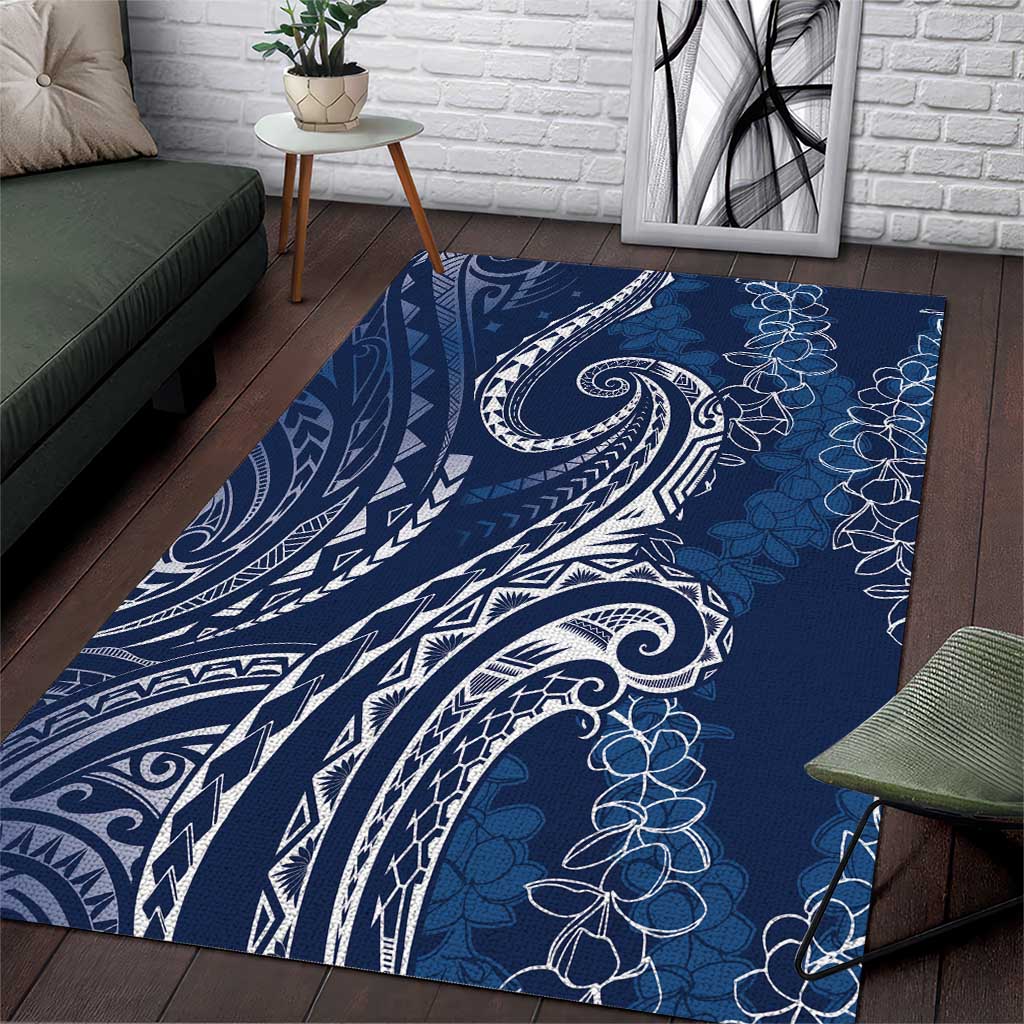 Polynesia Plumeria Lei Area Rug Navy Blue Curves Motif