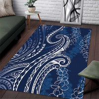Polynesia Plumeria Lei Area Rug Navy Blue Curves Motif