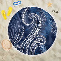 Polynesia Plumeria Lei Beach Blanket Navy Blue Curves Motif