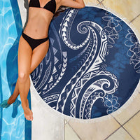 Polynesia Plumeria Lei Beach Blanket Navy Blue Curves Motif