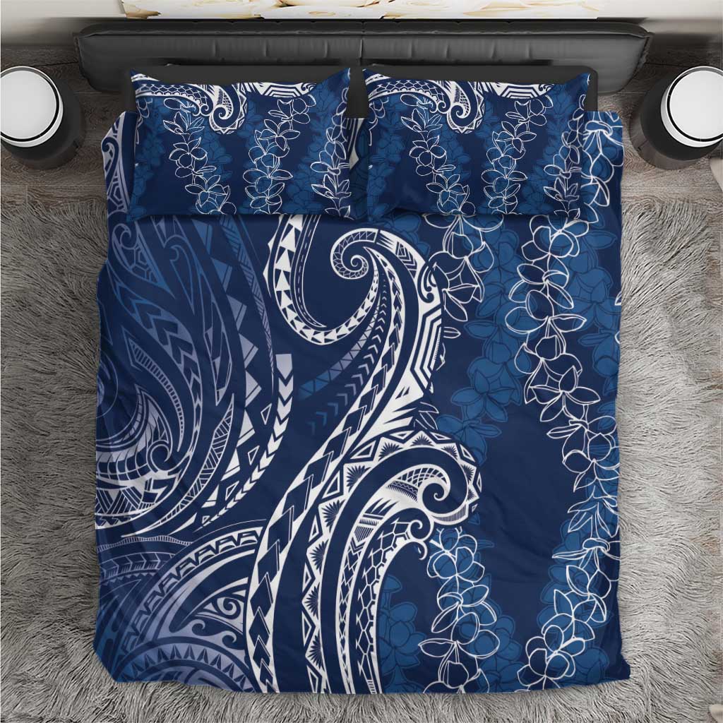 Polynesia Plumeria Lei Bedding Set Navy Blue Curves Motif