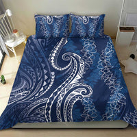 Polynesia Plumeria Lei Bedding Set Navy Blue Curves Motif